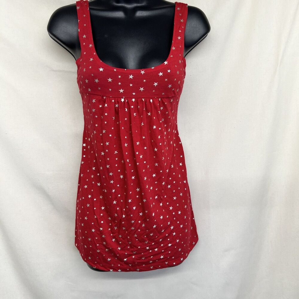 Vintage Love Lola Y2K Red Babydoll Tank Top Silver Star Print USA Made Medium
